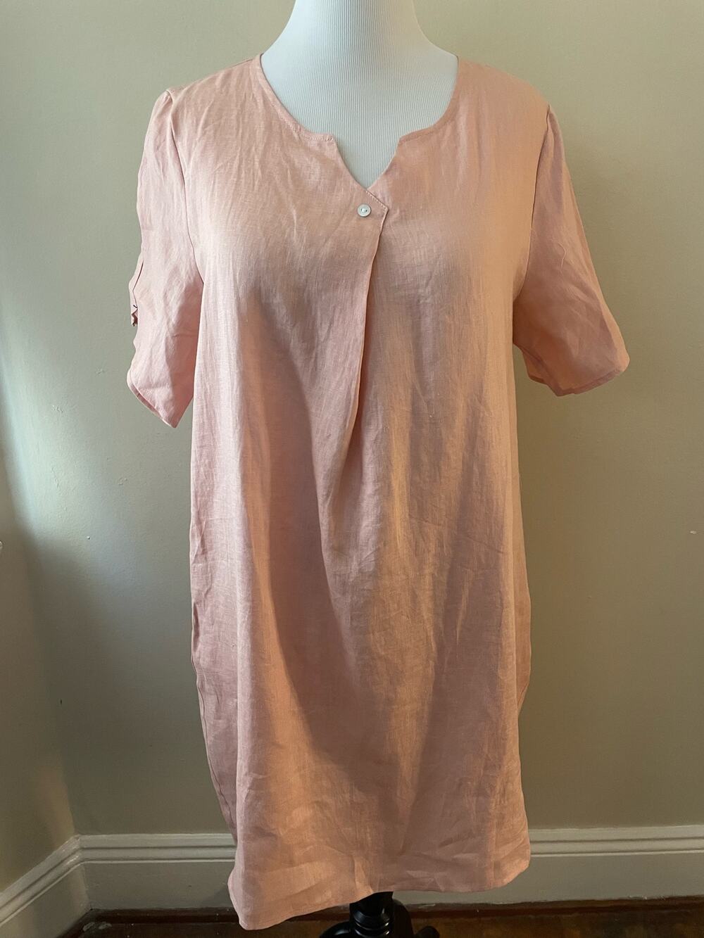Mordenmiss 100% Linen Pink Day Dress